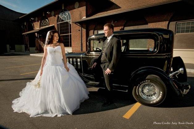 Couples with bridal car