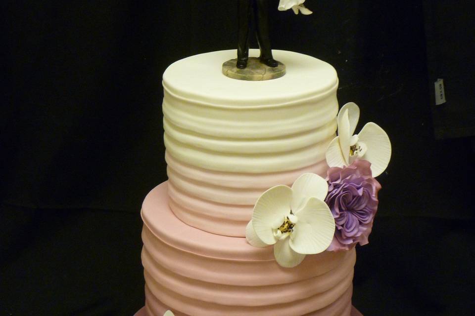 Purple Ombre Ribbon Textured Wedding Cake