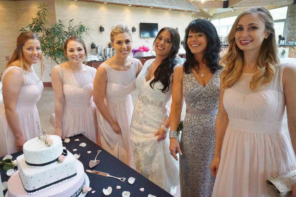 Bridal party laughing together