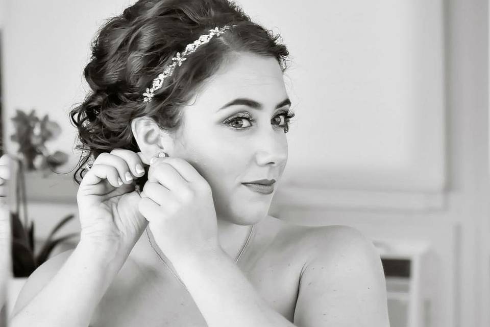 Bride wearing her earring