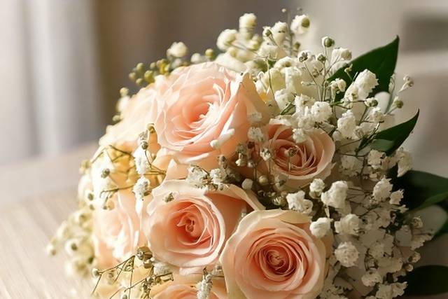 Bouquet and wedding bands