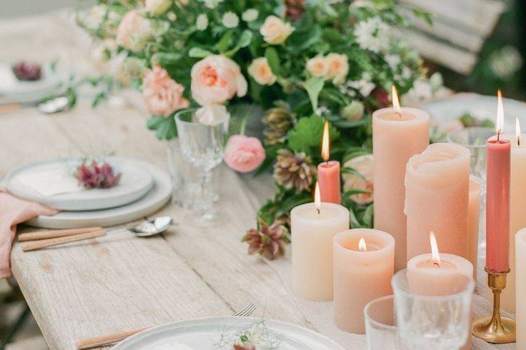 Candles and Blush centerpiece