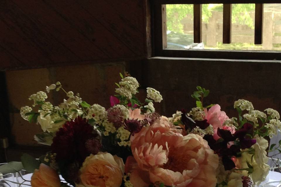 Table setting with floral centerpiece