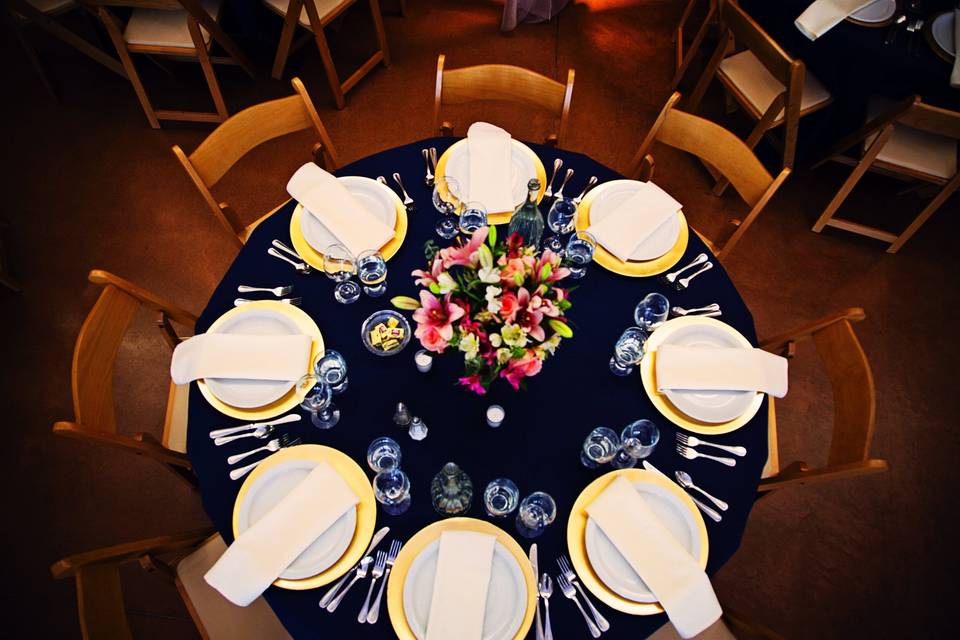 Table setup with flower centerpiece