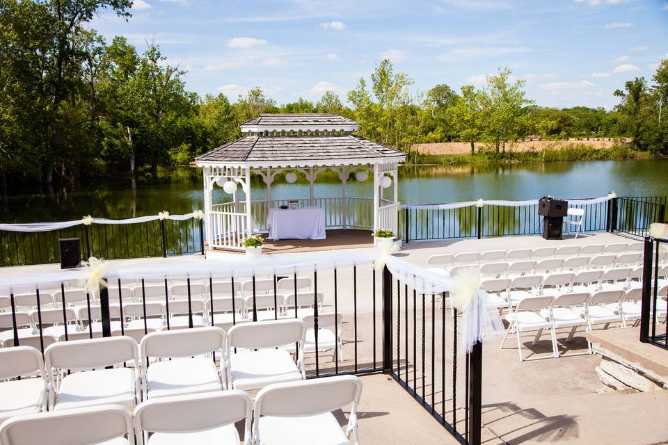 The wedding venue outside in sunlight