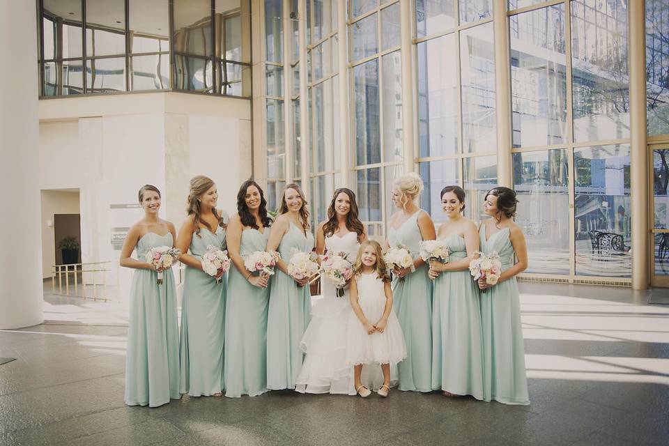 Bride and the bridesmaids