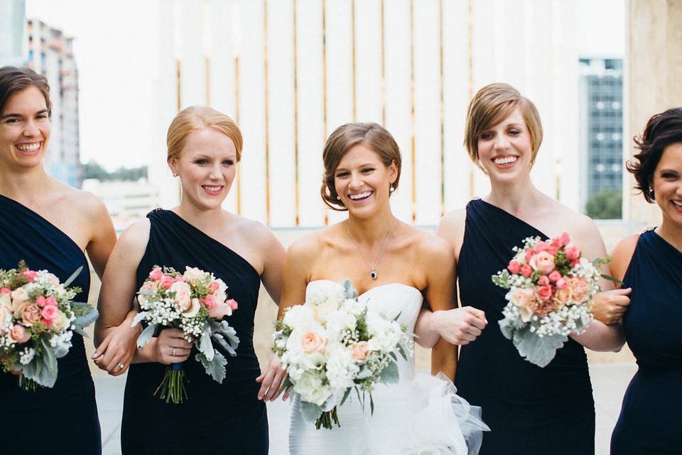 Bride and the bridesmaids