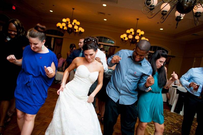 Bride and her guests on the dance floor