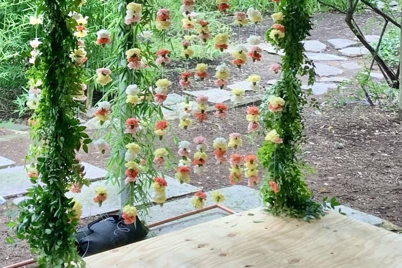 Flower waterfall with garland