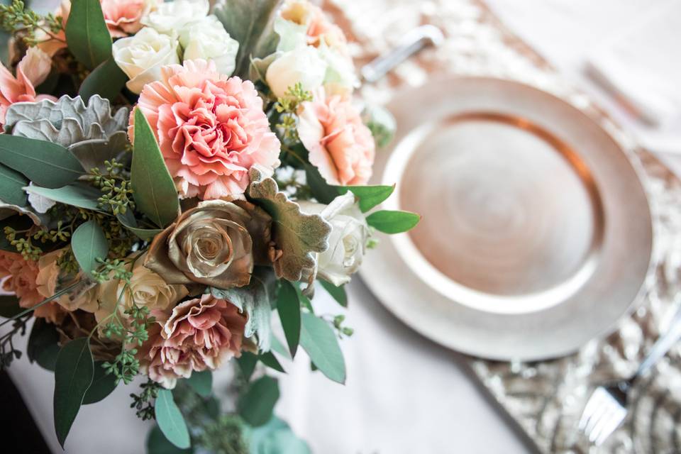 Gold and Rose Centerpiece