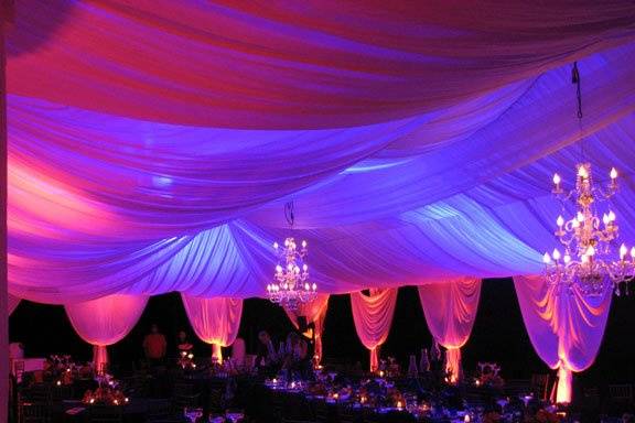 Backlighting of a tent liner, color can be changed in moments to suit your color scheme