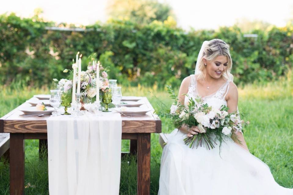Bride with wood table set