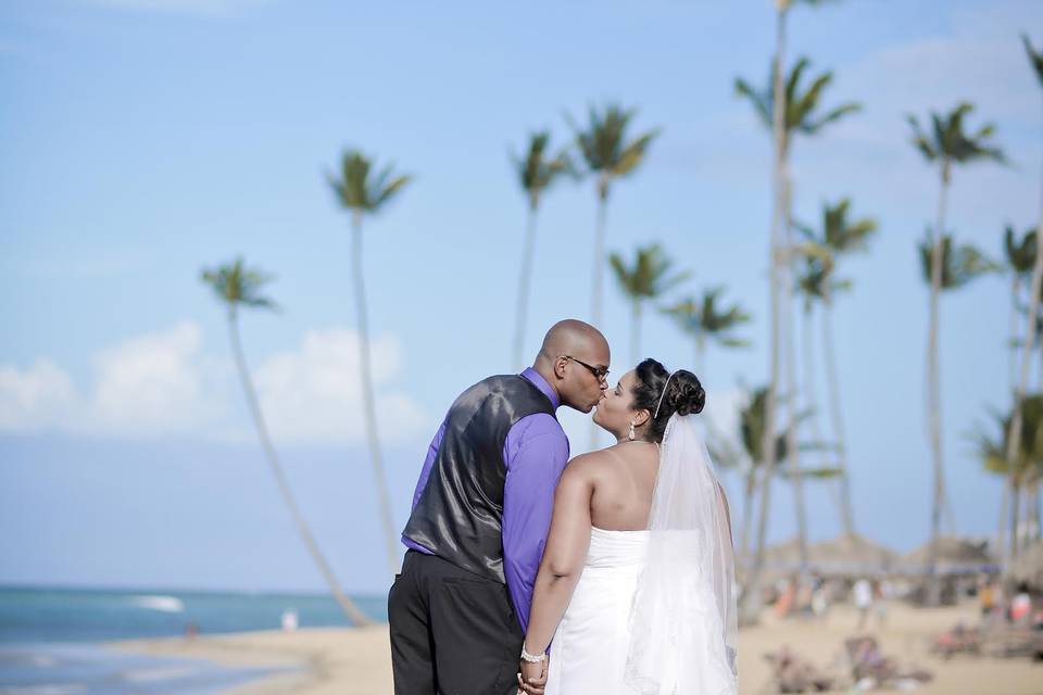 Newlyweds kiss