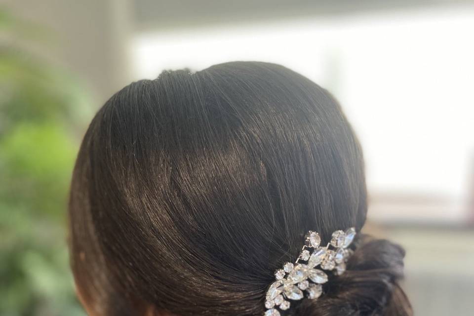 Updo with diamond hair clip