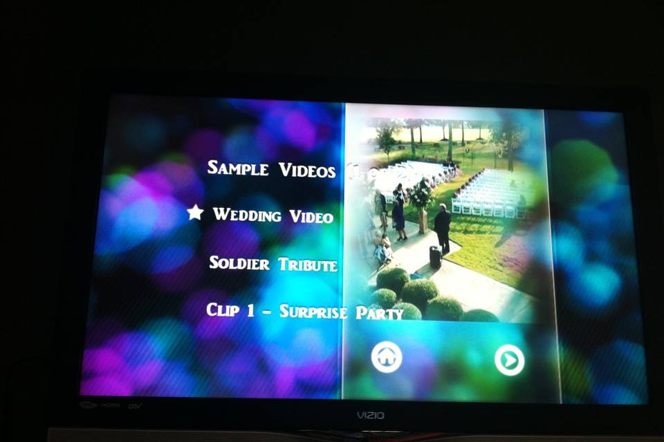 When you put your DVD into your DVD player you will have a menu sort of like this one, along with chapters so you can skip to your favorite part!
