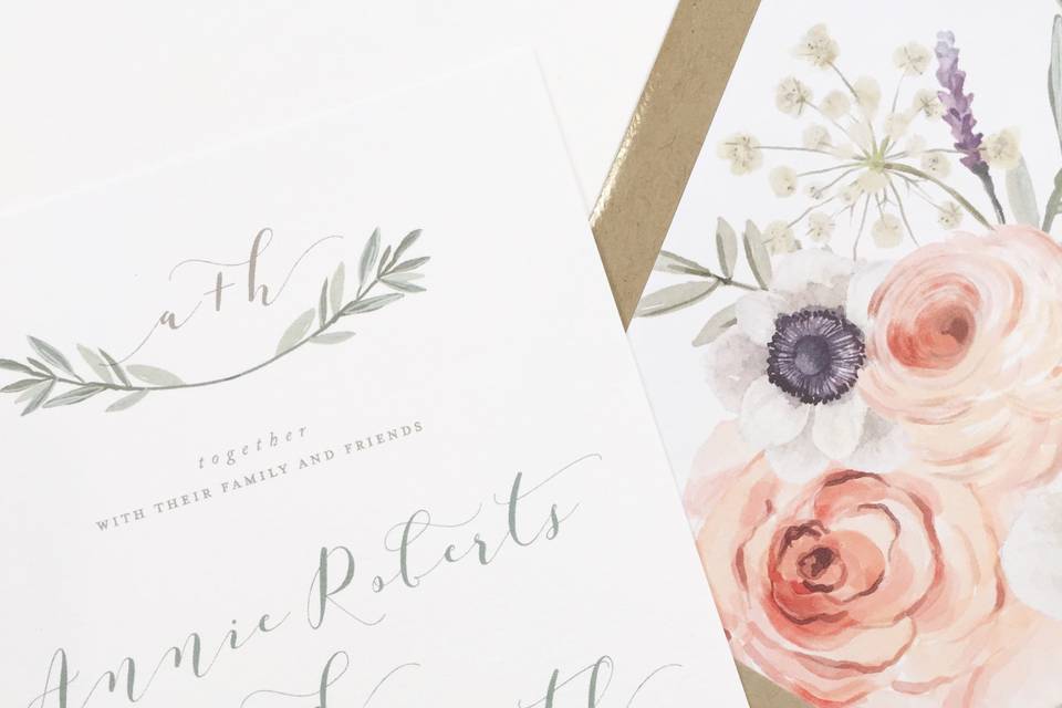 Watercolor roses and elegant font