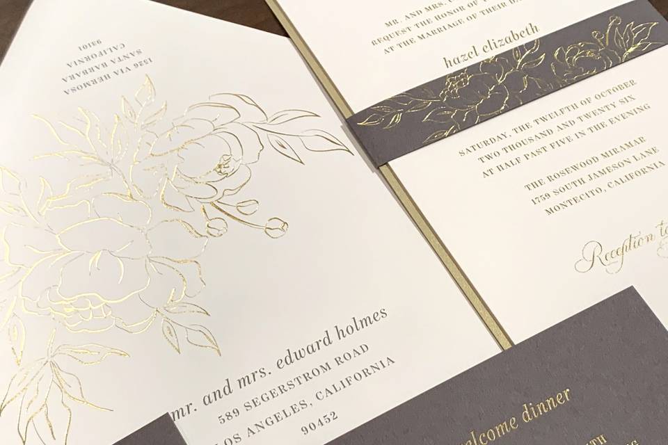 Gold foil flowers and imprint