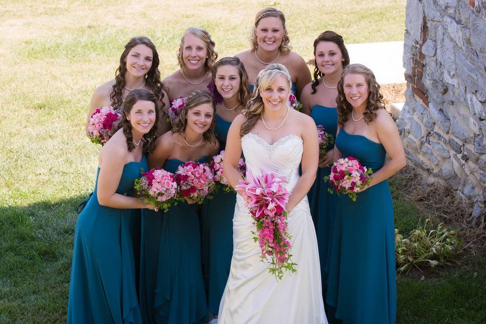 Bride with bridesmaids