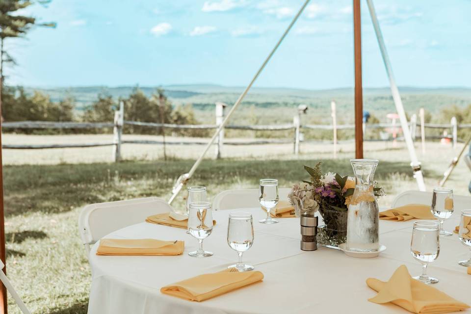Table setting under tent