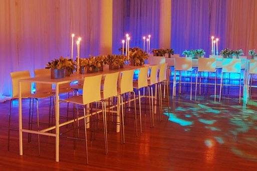 Create a fresh look at your next cocktail reception.  Our White Runner Tables and Flex Barstools provide modern elegance with minimal fuss.