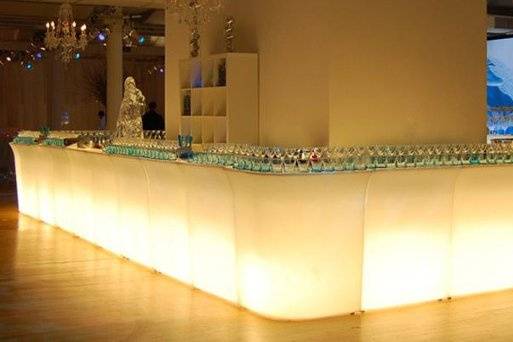 Our Jumbo Bar lights up any room.  This modular bar and corner comes in 3' sections and can be built to fit your special event needs.