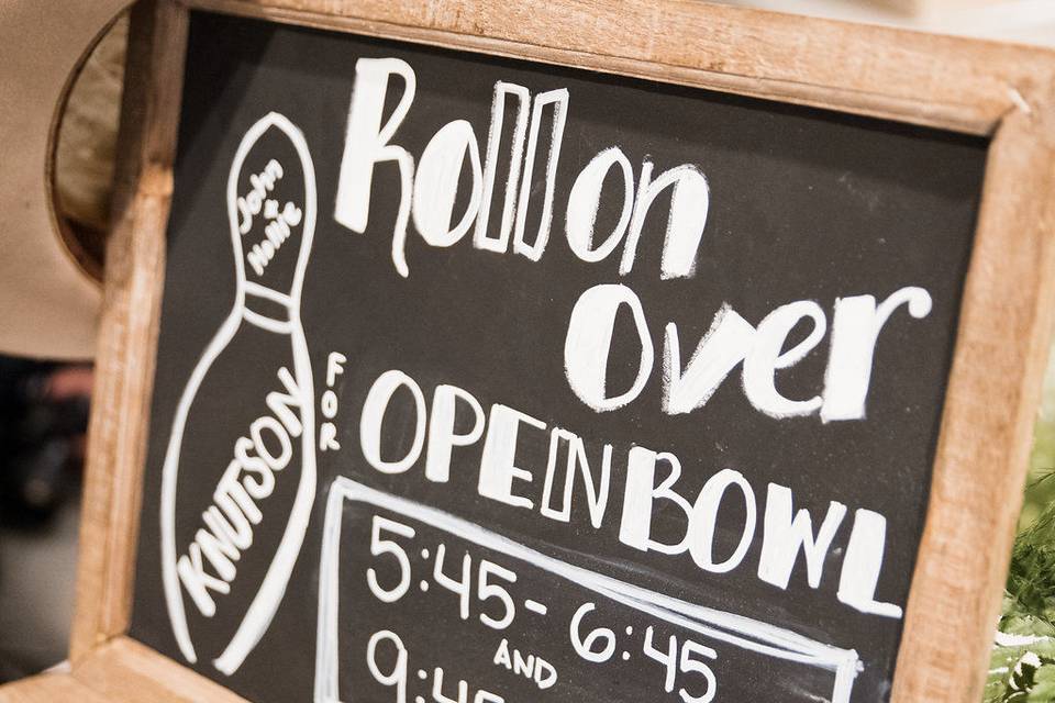 Chalkboard bowling times