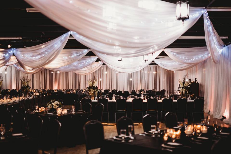 Glittering drapes and decor