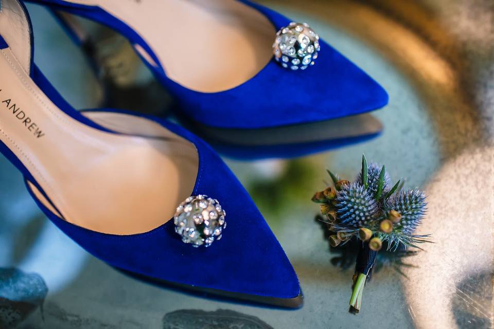 Bridal shoes and boutonniere