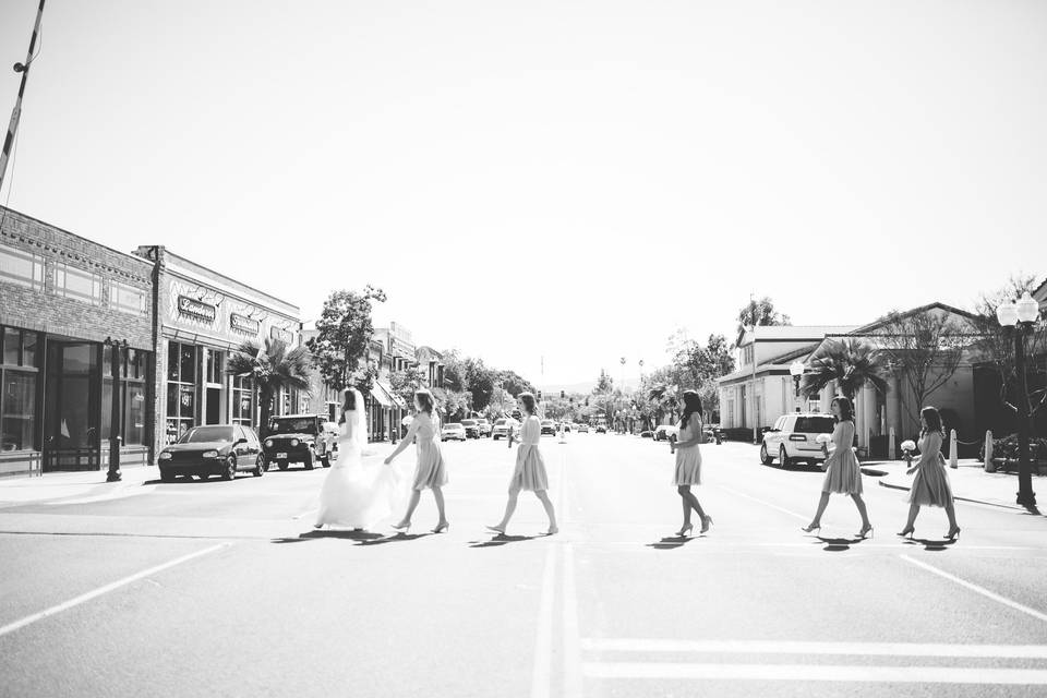 The bride with her bridesmaids