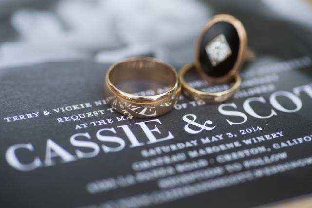 Black and gold ring is a family heirloom. So special and perfect for this couple!