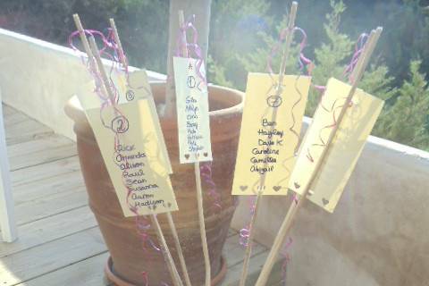 Table assignments were displayed simply in a vase with ribbon and wood enhanced signage.