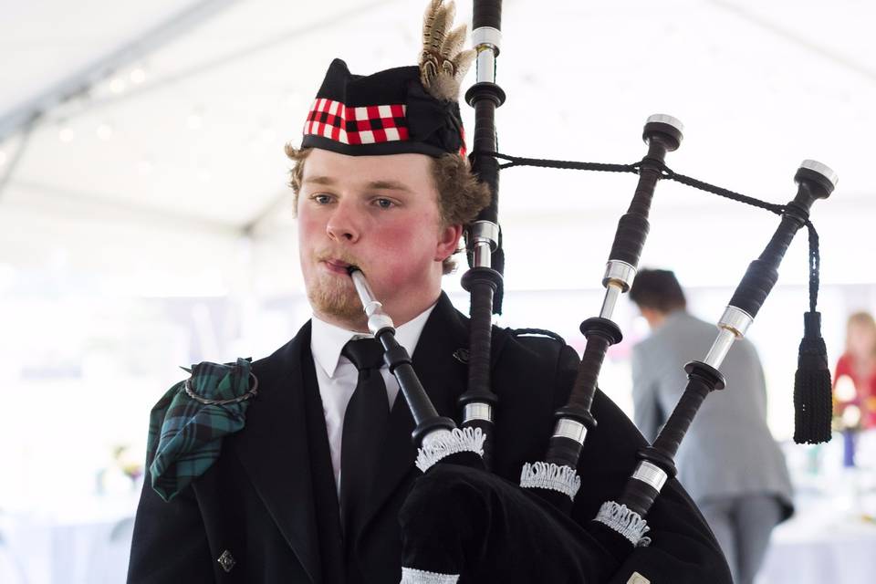 Playing the bagpipe