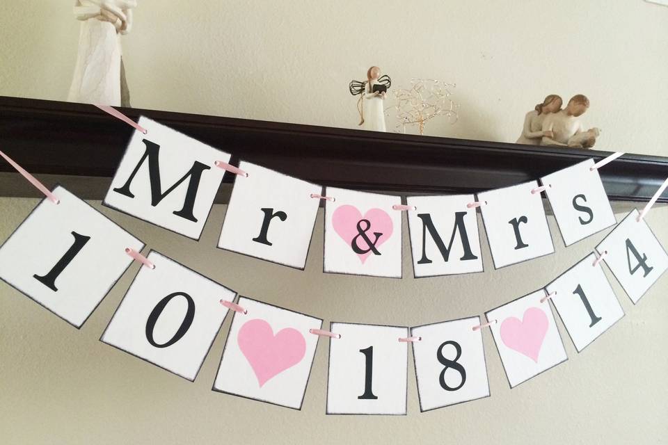 Save the date banner and mr and mrs banner set