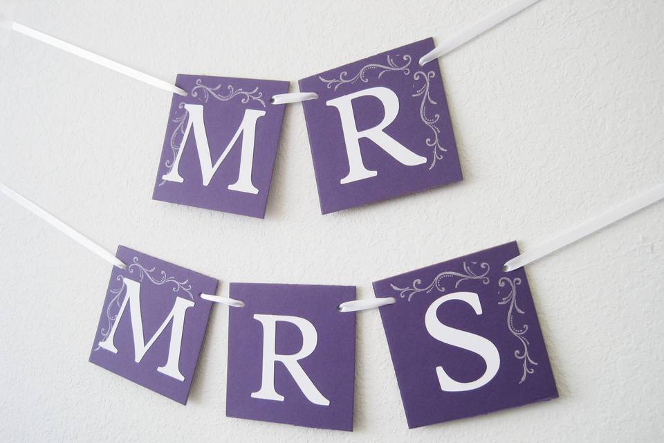 Mr and mrs banners with decorative accents