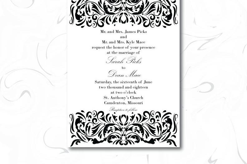 Decorative damask swirl wedding invitation