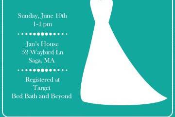 Teal bridal shower invitation with wedding dress