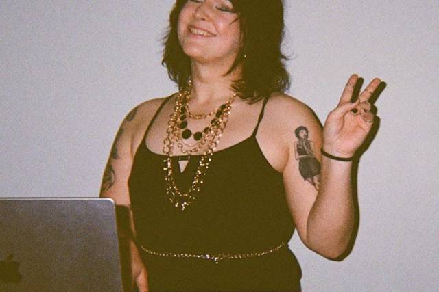Cheesin' for the Polaroid.