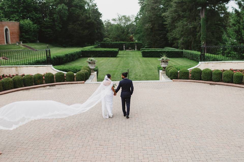 Newlyweds on the venue grounds