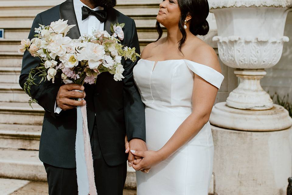 Bride and Groom on front steps