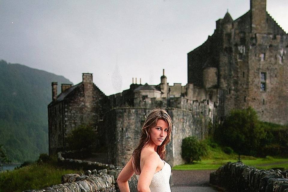 Bride beside a castle