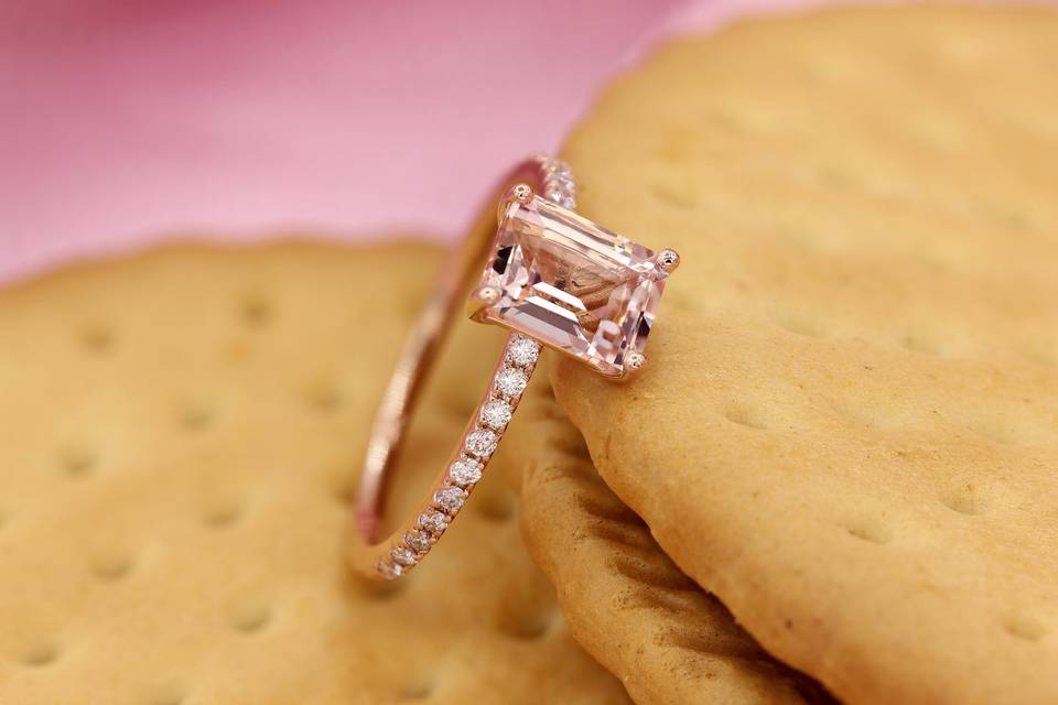 Emerald cut morganite ring