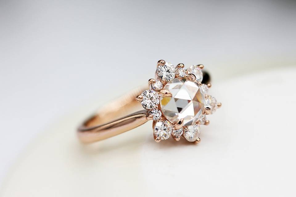 Rose cut moissanite ring