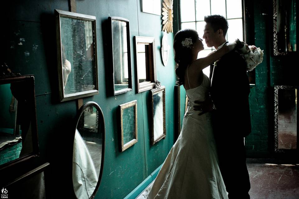 Silhouette of the bride and groom