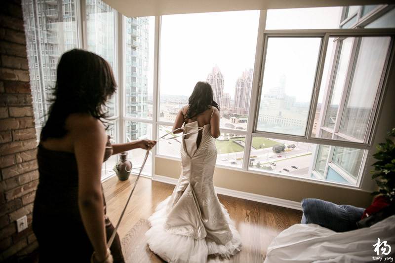 The bride preparing