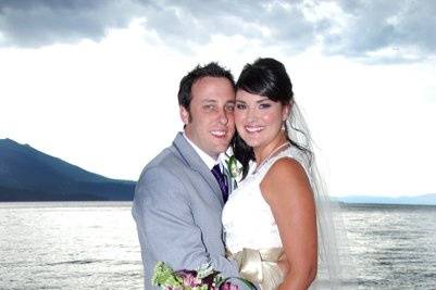 Bride and groom on the boardwalk