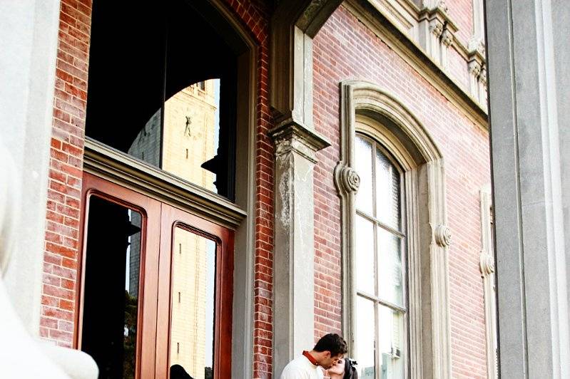 Groom kissing his bride