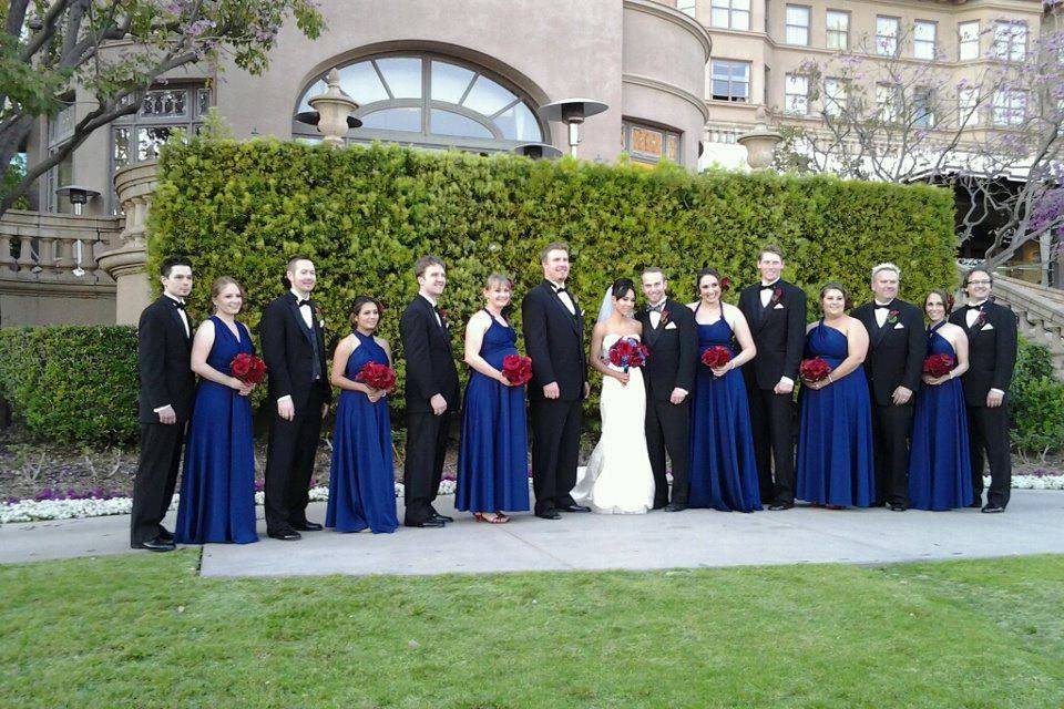 Couple with bridesmaid and groomsmen