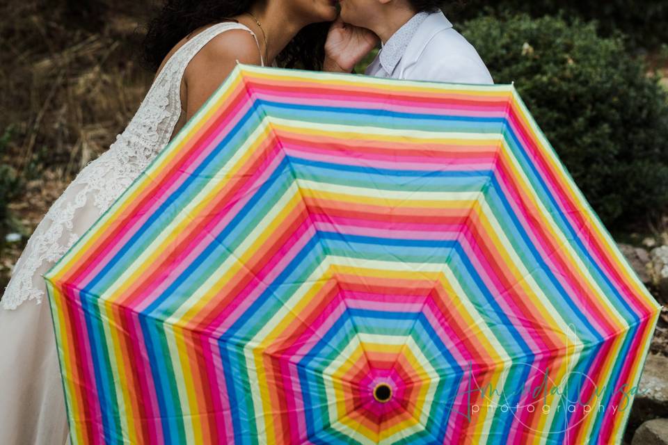 Rainbow umbrella elopement ct
