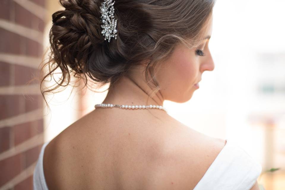 Messy bun with hair ornament