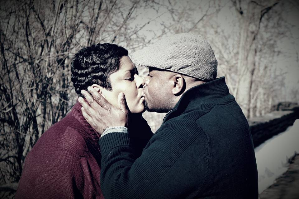 Newlyweds kiss